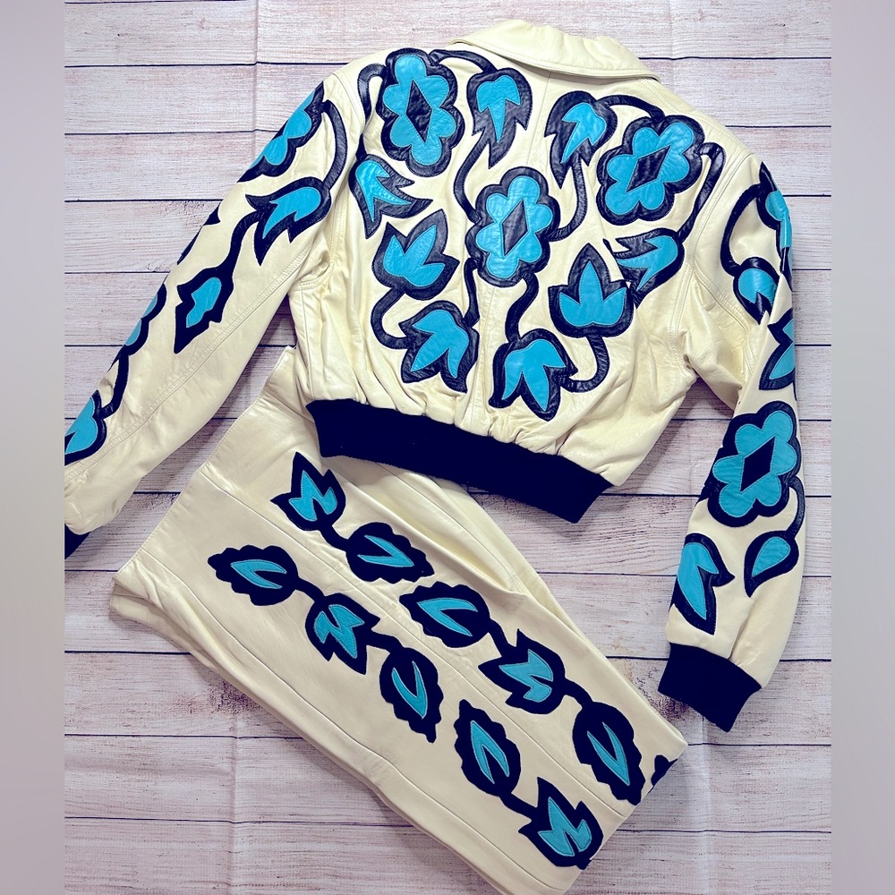 Michael Hoban North Beach Vintage Leather Pants - cream teal genuine leather